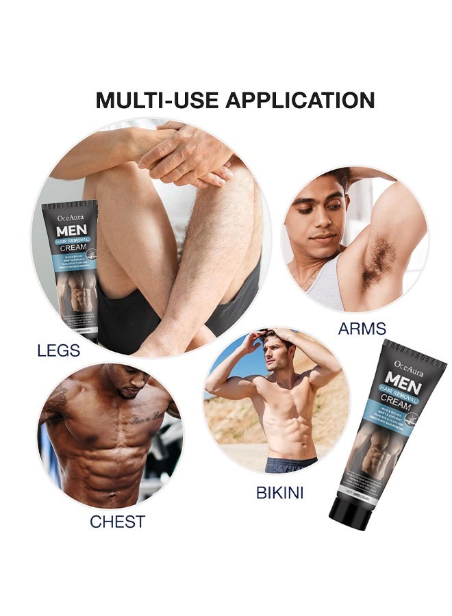 OceAura Men Hair Removal Cream, Effective Painless Flawless Soothing Depilatory Cream for Arms Legs Chest and Pubic Area - Suitable for All Skin Types - Image 4